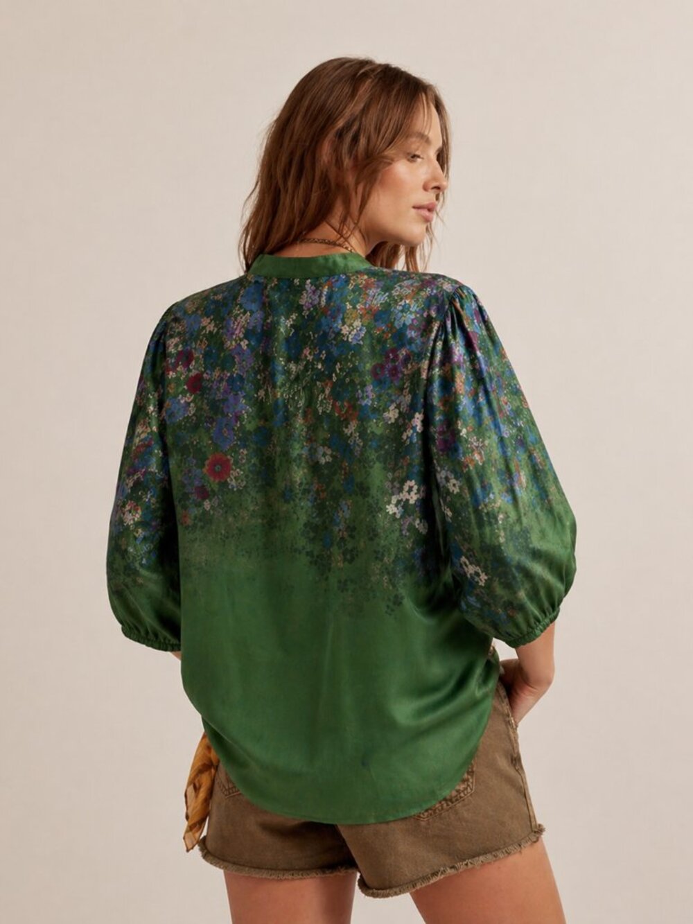MISSLOOK Women’s Green Floral Boho Blouse 3/4 Sleeve Size S - Picture 2 of 14